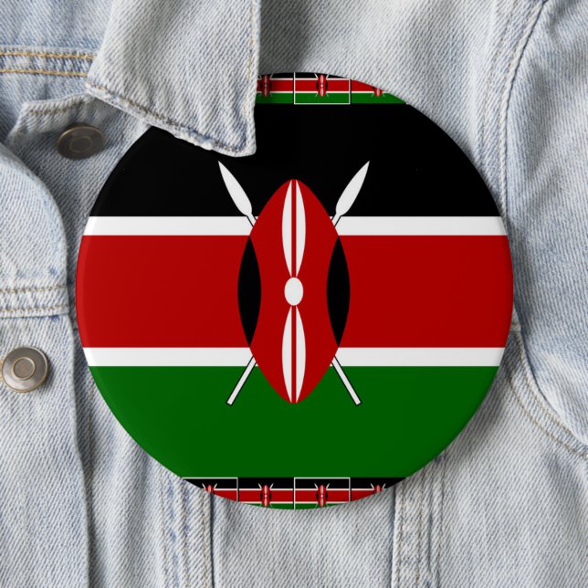 Kenya Flag: With Miniature Flag Frame Border Art  6 Inch Round Button (In Situ)