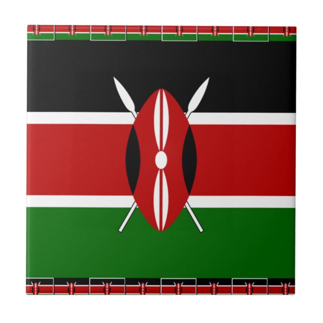 Kenya Flag: With Miniature Flag Frame Border Art  Tile (Front)