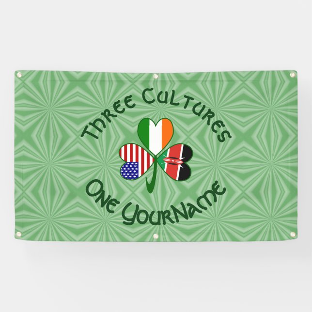 Kenya Ireland USA Shamrock Flag Personalized  Banner (Horizontal)
