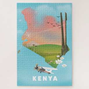 Kenya Map Illustration travel poster. Jigsaw Puzzle
