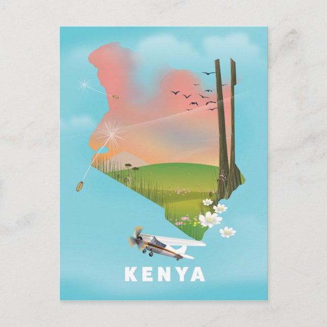 Kenya Map Illustration travel poster. Postcard (Front)