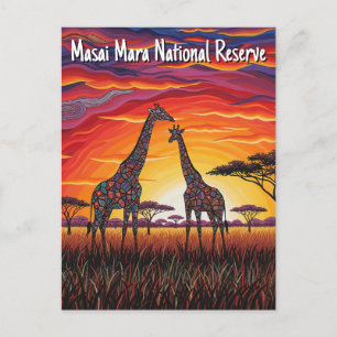 Kenya Masai Mara Giraffes African Art Postcard
