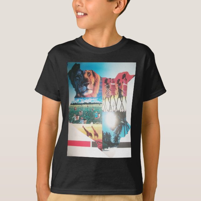 Kenya National Flag Colours Pattern Art Design T-Shirt (Front)