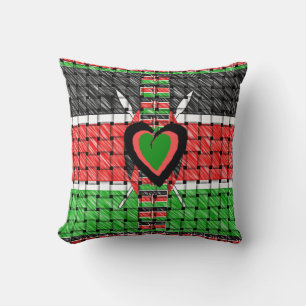 Kenya National Flag Colours Pattern Art Design Throw Pillow