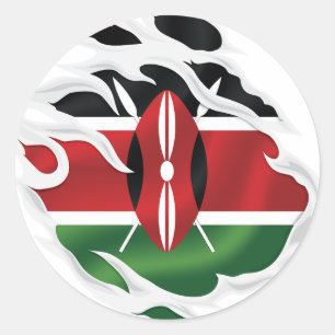 Kenya Ripped Flag Classic Round Sticker