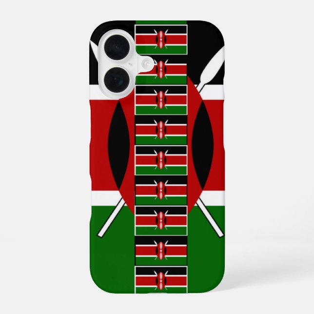 Kenya Seamless Miniature Flags Border Frames Art  iPhone 16 Case (Back)