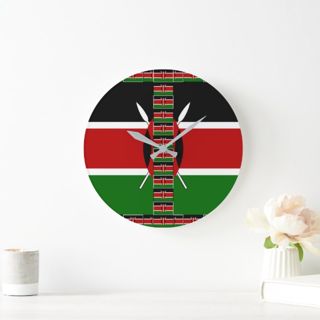 Kenya Seamless Miniature Flags Border Frames Art  Large Clock (Home)