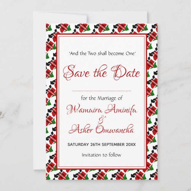 KENYA Wedding Christian Custom Celebration RED Save The Date (Front)