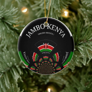Kenyan Flag Inspired Jambo Welcome Design Art  Ceramic Ornament