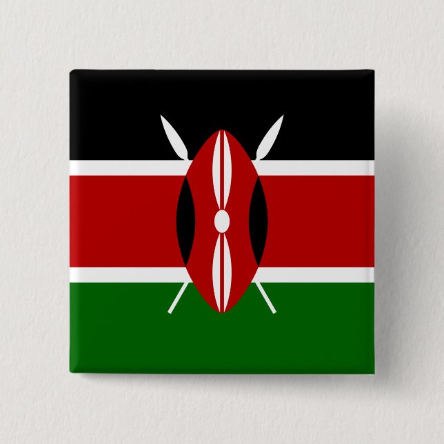 Kenyan Flag (Kenya) 2 Inch Square Button (Front)