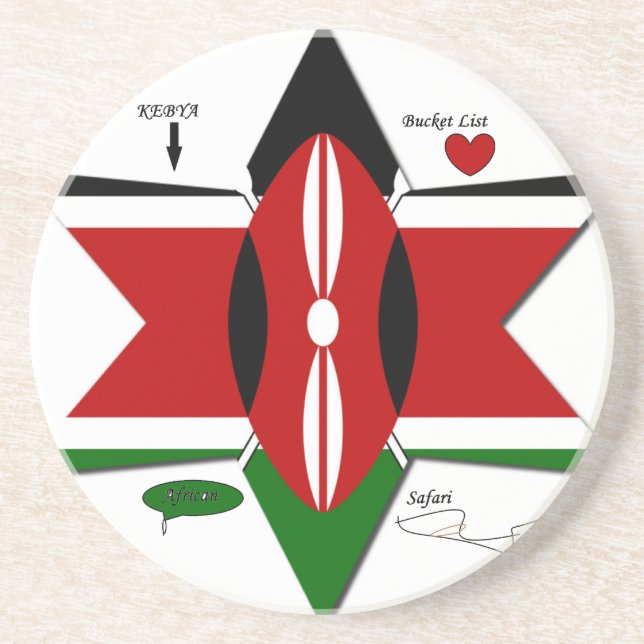Kenyan Flag Safari Design: Bucket List Coaster (Front)