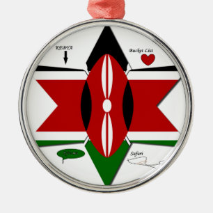 Kenyan Flag Safari Design: Bucket List Metal Ornament