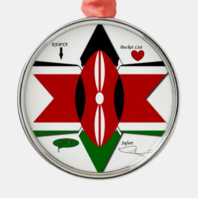 Kenyan Flag Safari Design: Bucket List Metal Ornament (Front)