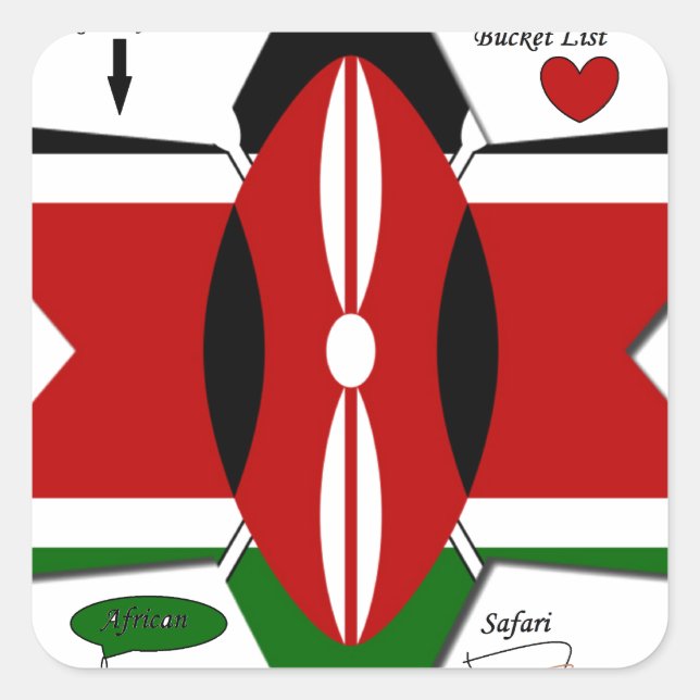 Kenyan Flag Safari Design: Bucket List Square Sticker (Front)