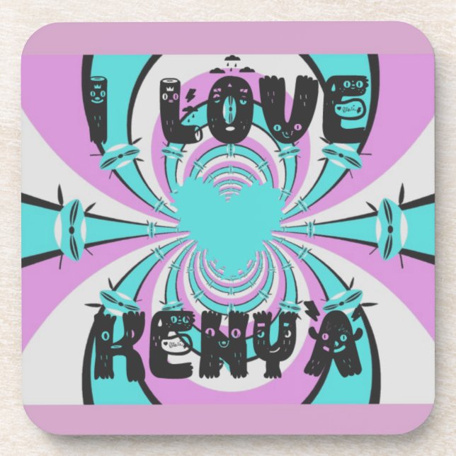 Kenyan Heart Art: I Love Kenya Coaster (Front)