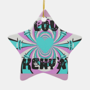 Kenyan Heart Art: I Love Kenya Purple Cyan Abstrac Ceramic Ornament