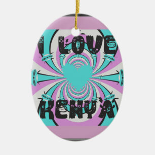 Kenyan Heart Art: I Love Kenya Purple Cyan Abstrac Ceramic Ornament