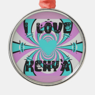 Kenyan Heart Art: I Love Kenya Purple Cyan Abstrac Metal Ornament