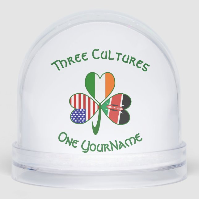 Kenyan Irish American Flag Shamrock Personalized  Snowglobe (Front)