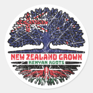 Kenyan Kenya New Zealander New Zealand Tree Roots Classic Round Sticker