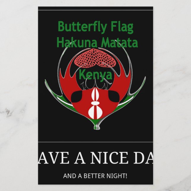 Kenyan Shield Design: Butterfly Flag.  Stationery (Front)