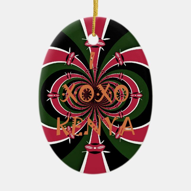 Kenyan Travel Gift – Hugs & Kisses Design Ceramic Ornament (Front)