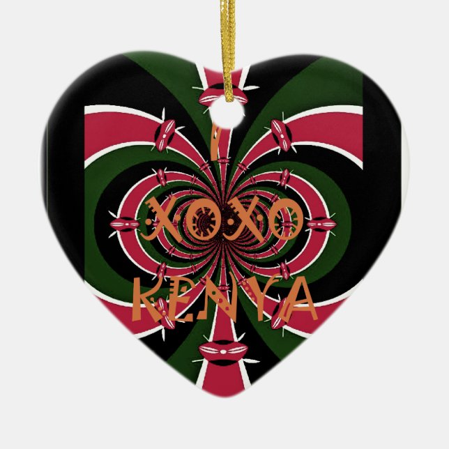 Kenyan Travel Gift – Hugs & Kisses Design Ceramic Ornament (Front)