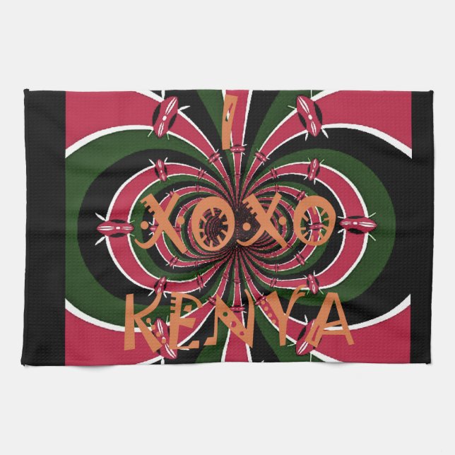 Kenyan Travel Gift – Hugs & Kisses Design Kitchen Towel (Horizontal)