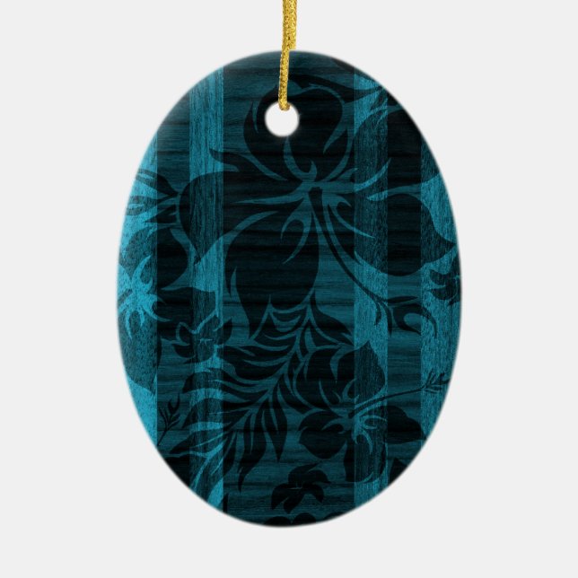 Keokea Beach Faux Wood Surfboard Ceramic Ornament (Front)