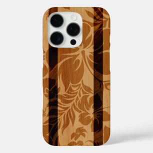 Keokea Beach Hibiscus Faux Wood Surfboard  iPhone 16 Pro Case