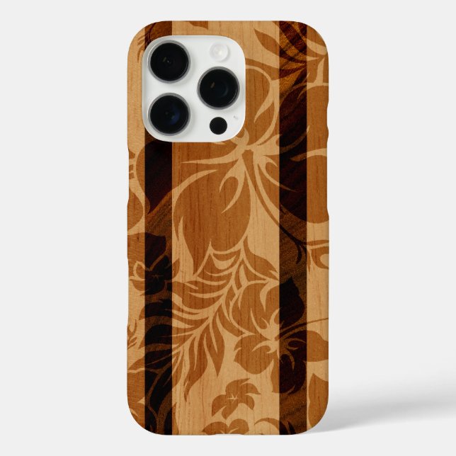 Keokea Beach Hibiscus Faux Wood Surfboard  Case-Mate iPhone Case (Back)