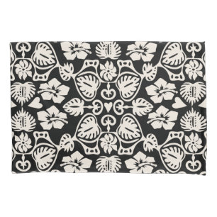 Keoni Hawaiian Monstera Leaf Damask Black Pillowcase