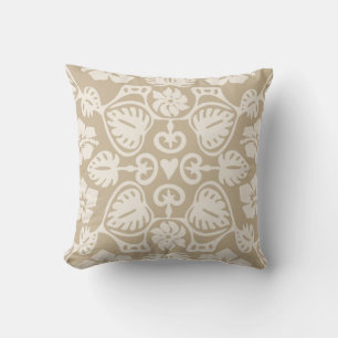 Keoni Hawaiian Monstera Leaf Damask Taupe Outdoor Pillow