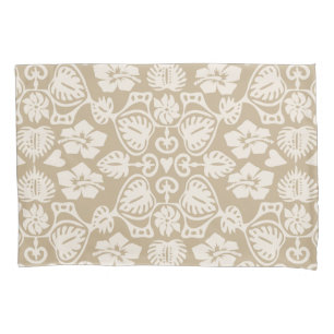 Keoni Hawaiian Monstera Leaf Damask Taupe Pillowcase