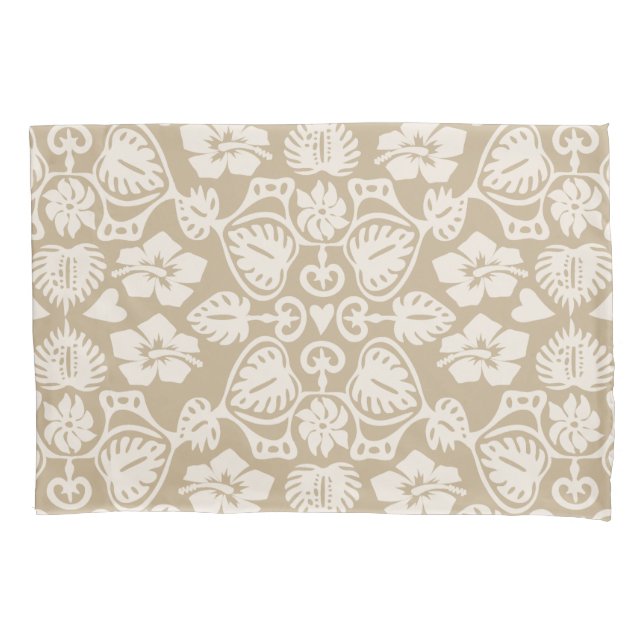 Keoni Hawaiian Monstera Leaf Damask Taupe Pillowcase (Front)