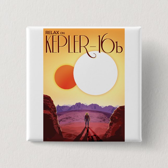 Kepler-16b: Binary Solar Sunset Fine Art Space 2 Inch Square Button (Front)