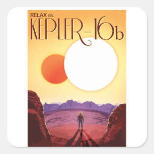 Kepler-16b: Binary Solar Sunset Fine Art Space Square Sticker