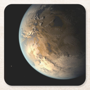 Kepler-186f Orbiting A Distant Star. Square Paper Coaster