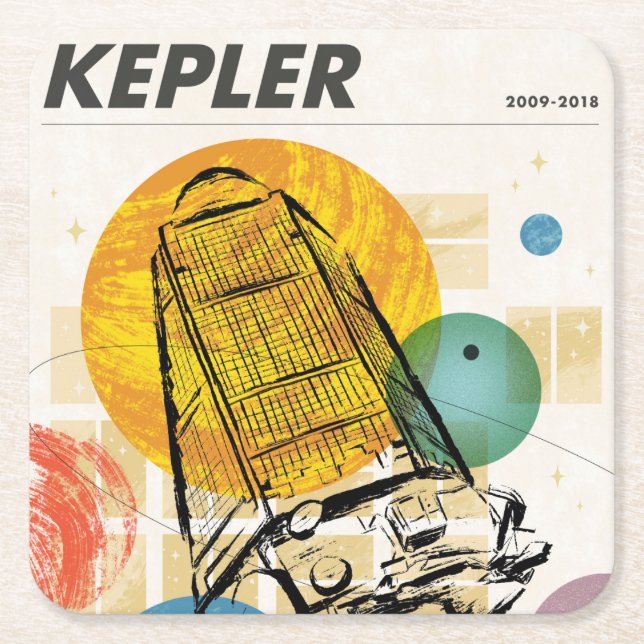 Kepler Space Telescope Poster. Square Paper Coaster (Front)