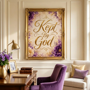 Kept By God Purple & White Floral Wall Art