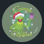 Kermit the Frog | Green Christmas Classic Round Sticker<br><div class="desc">Celebrate the holidays and your love of The Muppets with this cute design featuring Kermit in a Santa Claus hat.</div>