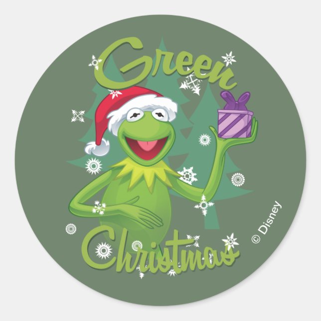 Kermit the Frog | Green Christmas Classic Round Sticker (Front)