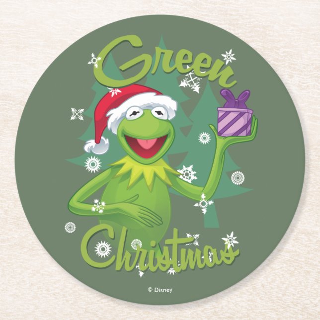 Kermit the Frog | Green Christmas Round Paper Coaster (Front)