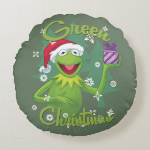 Kermit the Frog   Green Christmas Round Pillow
