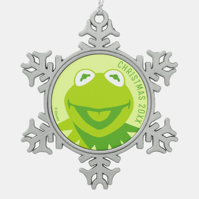 Kermit the Frog Smiling Snowflake Pewter Christmas Ornament (Front)