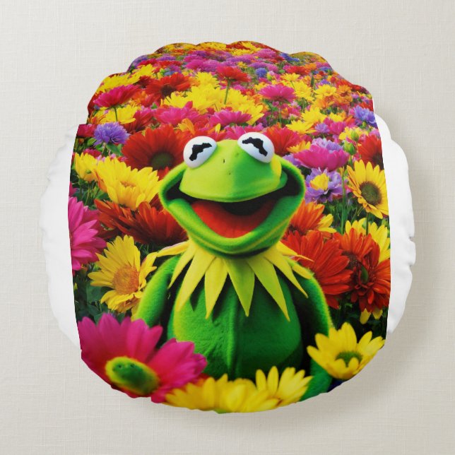 Kermit's Field of Joy: A Colourful Frolic" Round Pillow (Front)