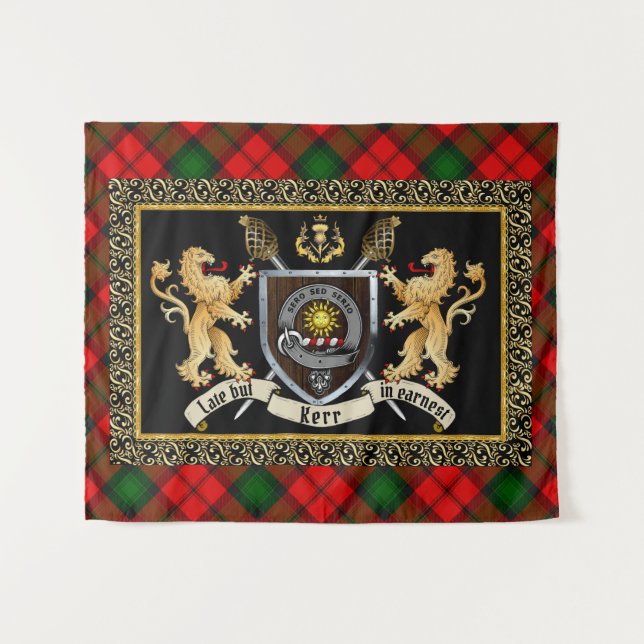 Kerr Clan Badge & Motto w/Lions Tapestry (Front (Horizontal))