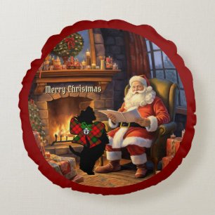 Kerr Scottie Dog & Santa Personalized Xmas Round Pillow