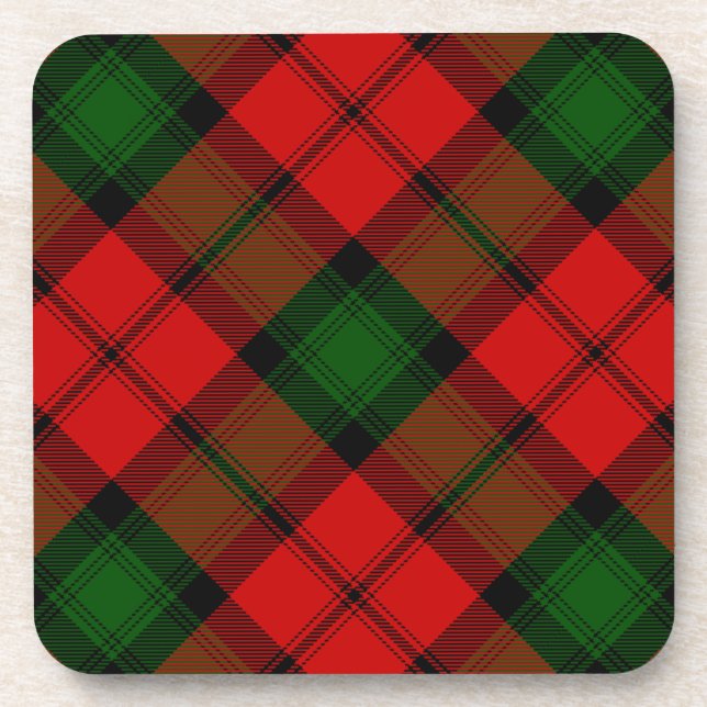 Kerr tartan red green plaid coaster (Front)