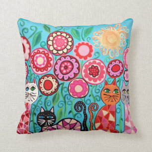 Kerri Ambrosino Pillow Art Flowers Cats Sun Red